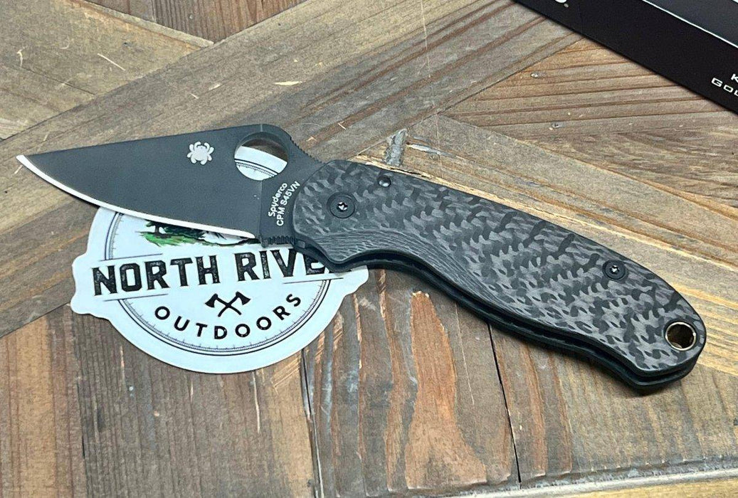 Custom Spyderco Para 3 Knife 3" S45VN Black Blade Basket Weave Carbon Fiber Ti Clip "Dark Knight"