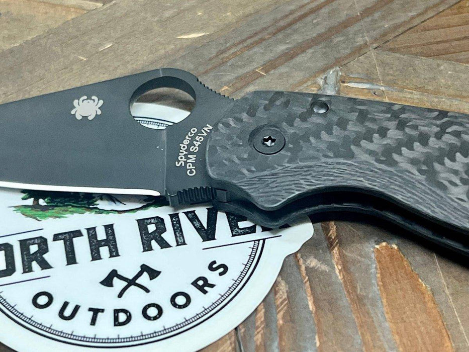 Custom Spyderco Para 3 Knife 3" S45VN Black Blade Basket Weave Carbon Fiber Ti Clip "Dark Knight"