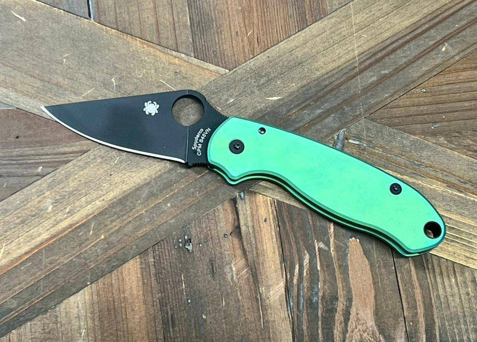 Custom Spyderco Para 3 Knife 3" S45VN Black Blade, Titanium Handles Clip "SeaFoam" (USA)