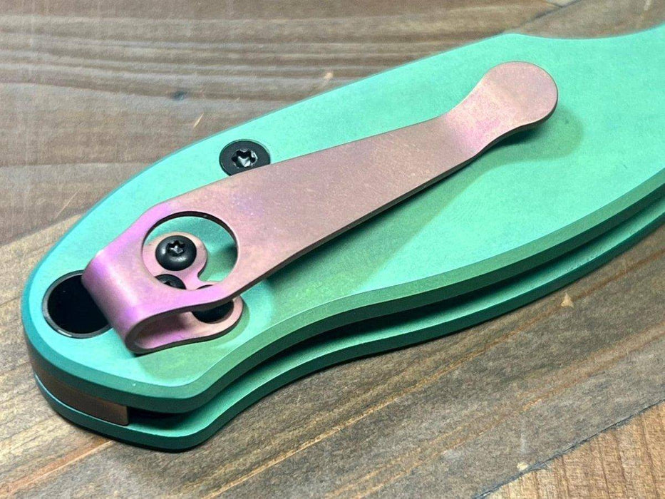 Custom Spyderco Para 3 Knife 3" S45VN Black Blade, Titanium Handles Clip "SeaFoam" (USA)