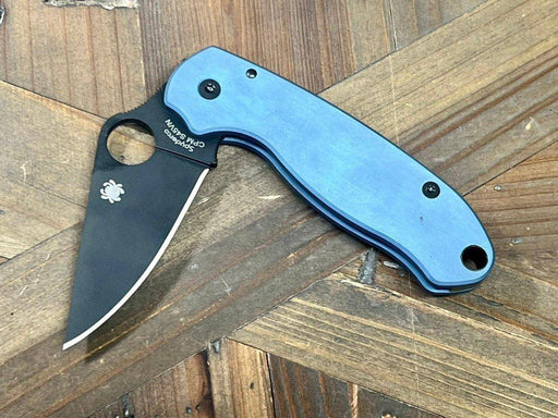 Custom Spyderco Para 3 Knife S45VN Black Blade, Titanium Handles Clip "Nautical Night" (USA)