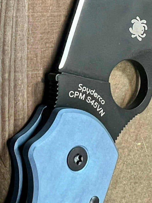 Custom Spyderco Para 3 Knife S45VN Black Blade, Titanium Handles Clip "Nautical Night" (USA)