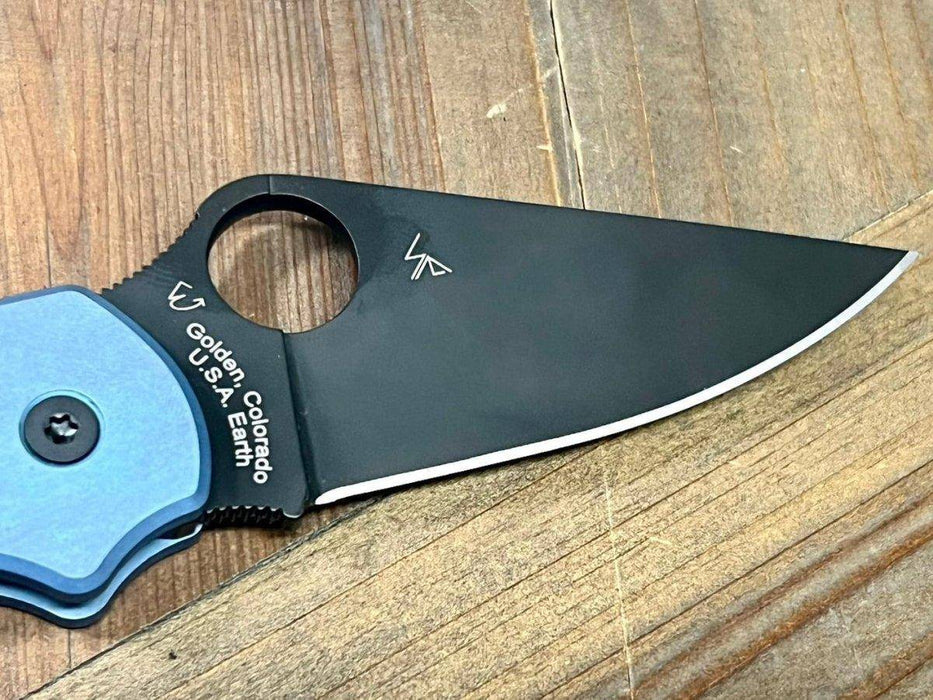 Custom Spyderco Para 3 Knife S45VN Black Blade, Titanium Handles Clip "Nautical Night" (USA)