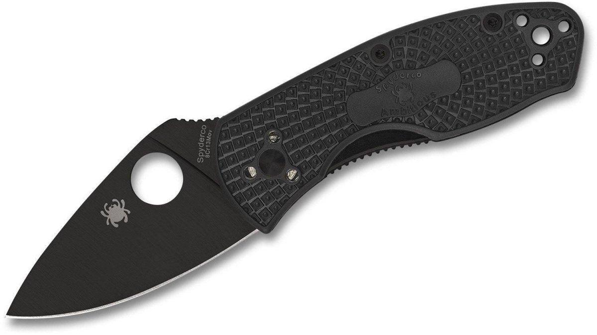 Spyderco Ambitious C148PBBK Lightweight Folding Knife 2.31" Black Plain Blade