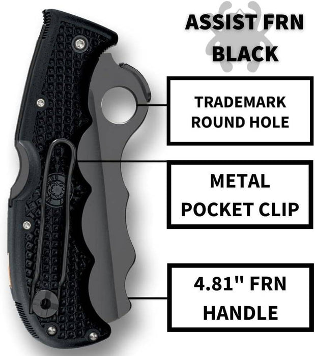 Spyderco Assist Rescue Folding Knife 3-11/16" VG10 Black Combo Blade Black FRN Handles Whistle C79PSBBK