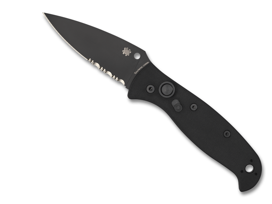 Spyderco Autonomy 2 Auto Folding Knife 3.5" LC200N Black DLC Combo Blade, Black G10 Handles C165GPSBBK2