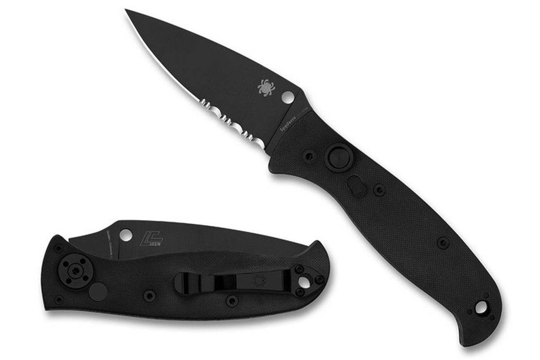 Spyderco Autonomy 2 Auto Folding Knife 3.5" LC200N Black DLC Combo Blade, Black G10 Handles C165GPSBBK2