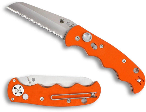 Spyderco Autonomy C165GSOR Auto Folding Knife 3.65" H-1 Satin Serrated Blade, Orange