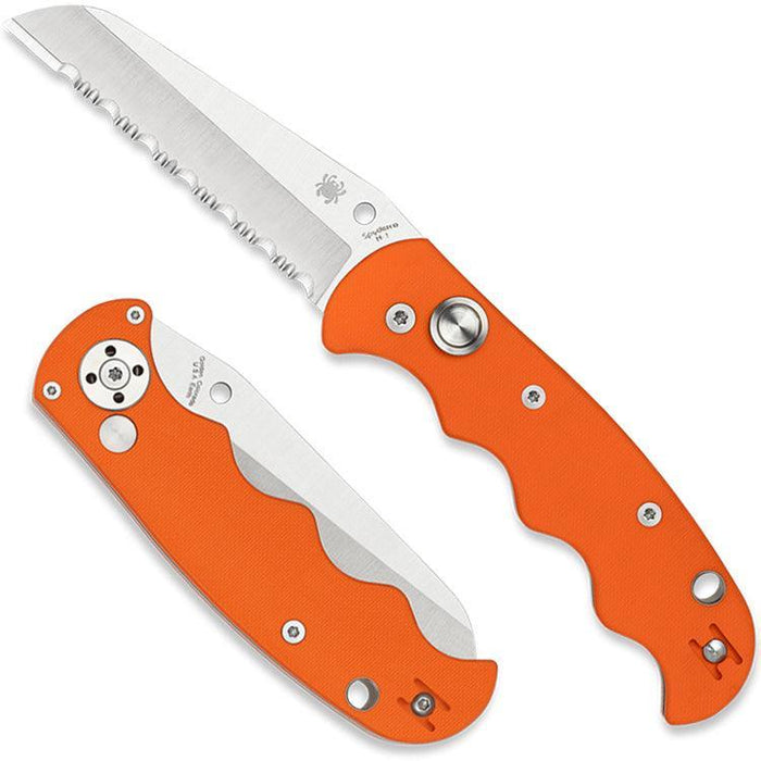 Spyderco Autonomy C165GSOR Auto Folding Knife 3.65" H-1 Satin Serrated Blade, Orange