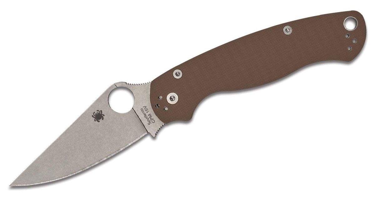 Spyderco Paramilitary 2 Sprint Run C81GPBN15V2 Folding Knife 3.45" CPM-15V Stonewashed Brown G10 (USA)