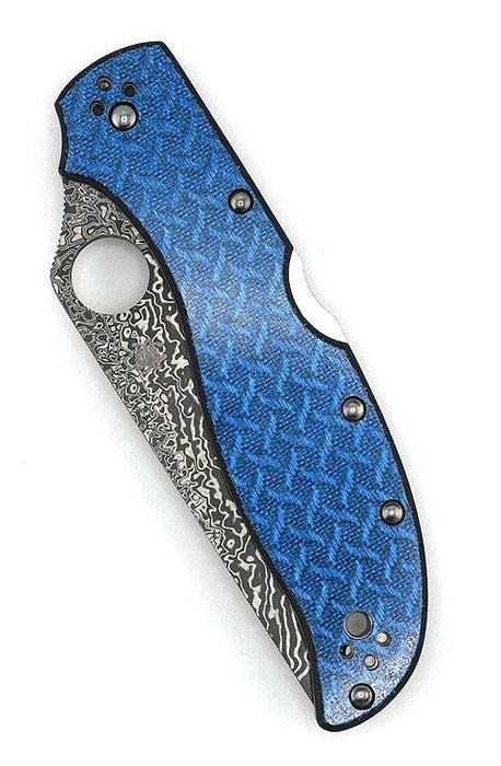 Spyderco Stretch 2XL Sprint Run Folding Knife 3.96" Damascus VG10 Core Plain Blade Blue Nishijin Glass Fiber Handles