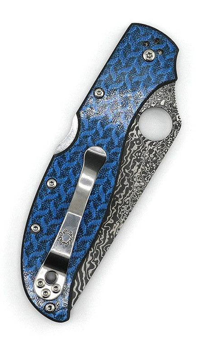 Spyderco Stretch 2XL Sprint Run Folding Knife 3.96" Damascus VG10 Core Plain Blade Blue Nishijin Glass Fiber Handles