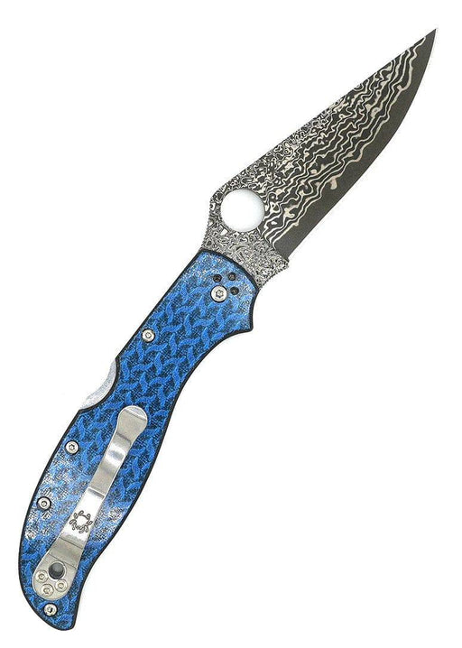 Spyderco Stretch 2XL Sprint Run Folding Knife 3.96" Damascus VG10 Core Plain Blade Blue Nishijin Glass Fiber Handles