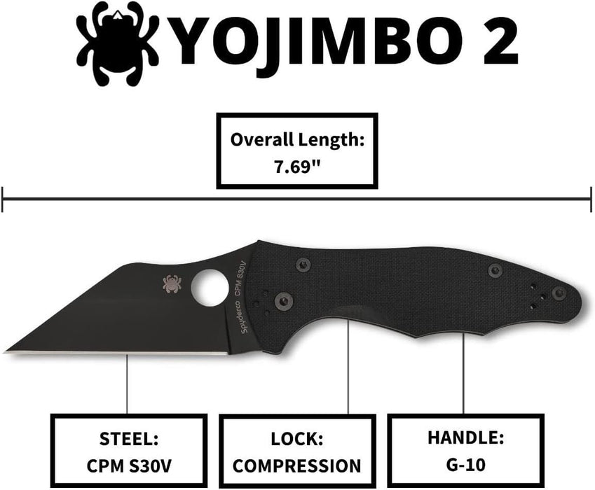 Spyderco Yojimbo 2 Folding Knife 3.2" Black DLC C85GPBBK2