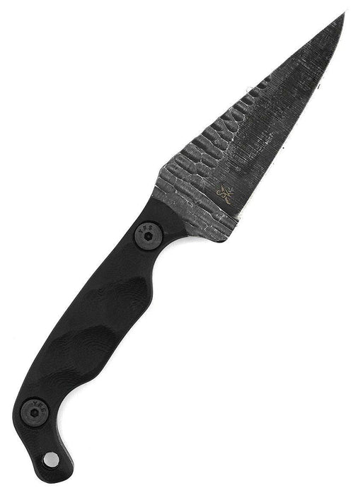 Stroup Knives Mini EDC Fixed Blade Knife 3.125" 1095 Hand Carved Pike Blade Milled Black G10 Handles Kydex Sheath