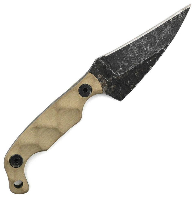 Stroup Knives Mini2 EDC Fixed Blade Knife 3.125" 1095 Hand Carved Pike Blade Milled Tan G10 Handles Kydex Sheath