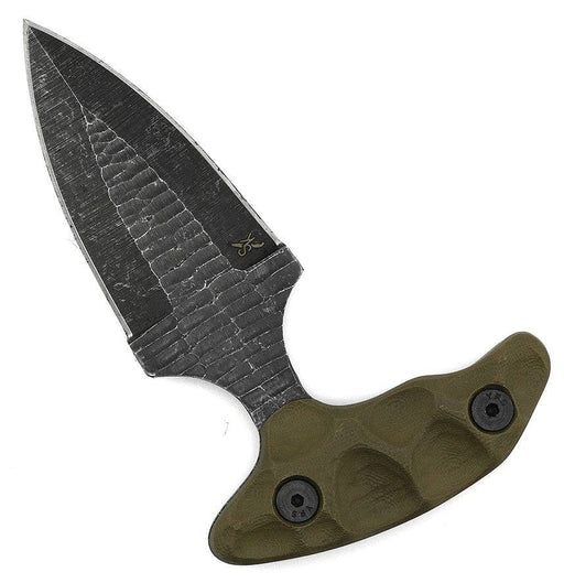 Stroup Knives SD1 Push Dagger EDC Fixed Blade Knife 2.5" 1095 Hand Carved OD Green G10 Handles Kydex Sheath