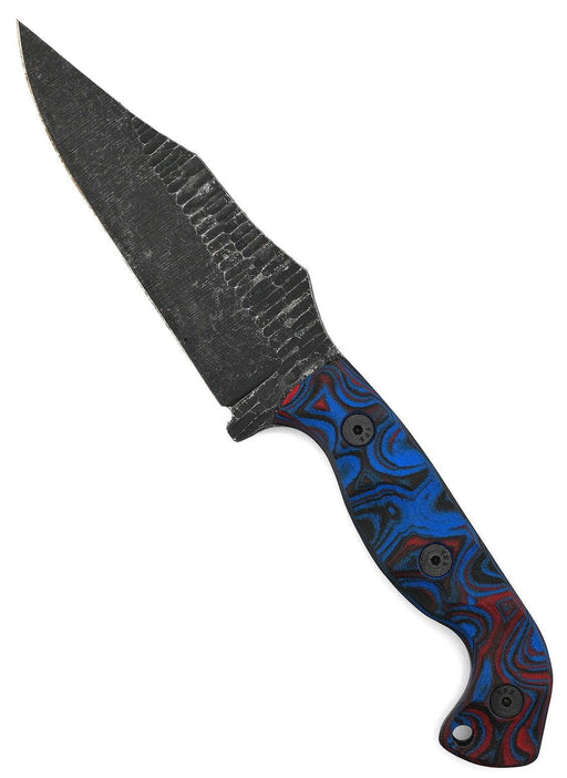 Stroup Knives TU1 Tactical Use Fixed Blade Knife 5" 1095 Hand Carved Clip Point Blade Milled Black Blue Red G10 Handles