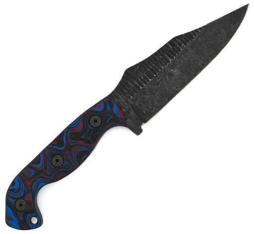 Stroup Knives TU1 Tactical Use Fixed Blade Knife 5" 1095 Hand Carved Clip Point Blade Milled Black Blue Red G10 Handles