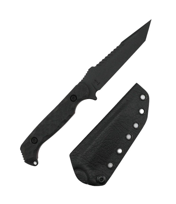 Toor Darter T Fixed Blade Knife 4.25" M4 Sawback Shadow Black G10 Handles w/ Red Inlays (USA)