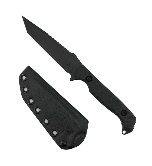 Toor Darter T Fixed Blade Knife 4.25" M4 Sawback Shadow Black G10 Handles w/ Red Inlays (USA)