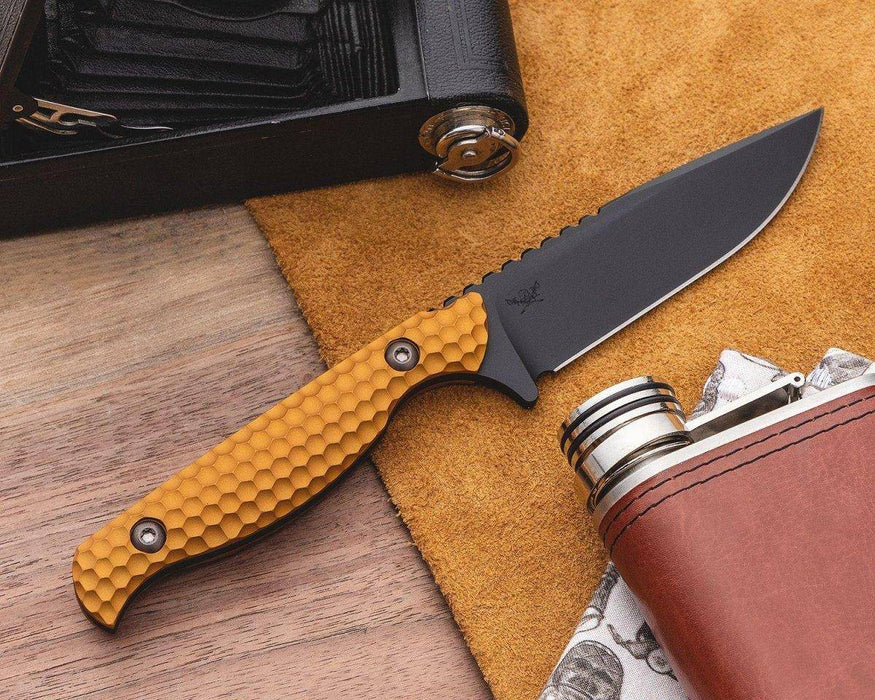 Toor Mutiny Fixed Blade Knife 4" CPM-154 Black Drop Point Gold Aluminum Handles (USA)