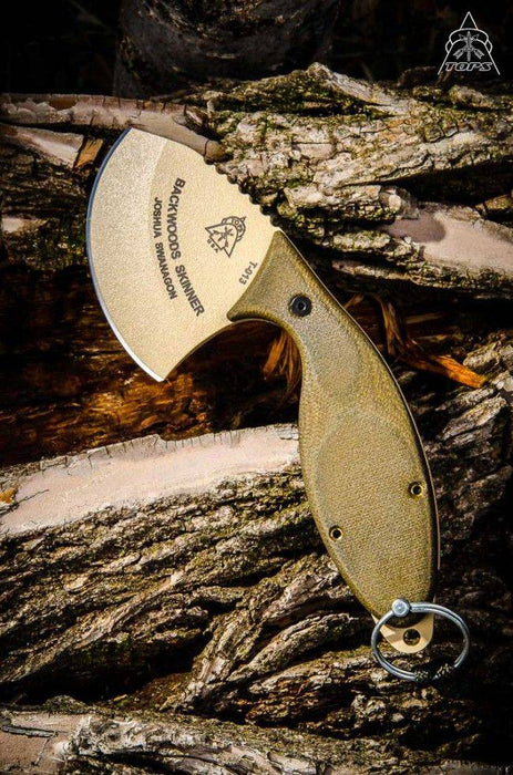 TOPS Backwoods Skinner SKIN-01 Fixed 3" Coyote Tan Blade Gut Hook OD Green Micarta Handles