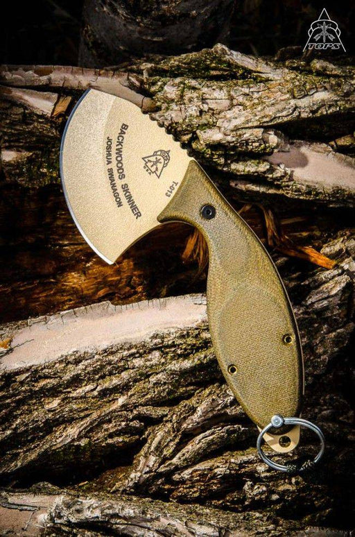 TOPS Backwoods Skinner SKIN-01 Fixed 3" Coyote Tan Blade Gut Hook OD Green Micarta Handles