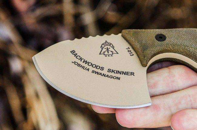 TOPS Backwoods Skinner SKIN-01 Fixed 3" Coyote Tan Blade Gut Hook OD Green Micarta Handles