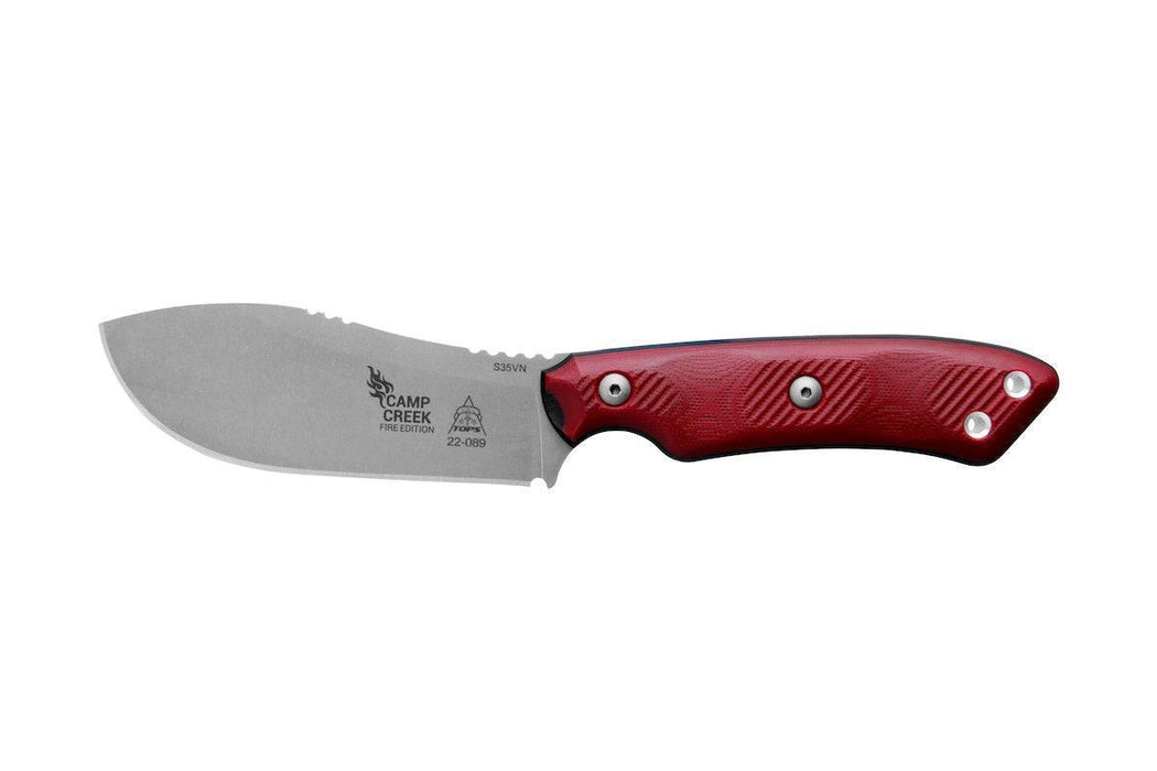 TOPS CPCKFE-01 Camp Creek Fire Edition Tumbled S35VN Red Black G10 Fixed Blade