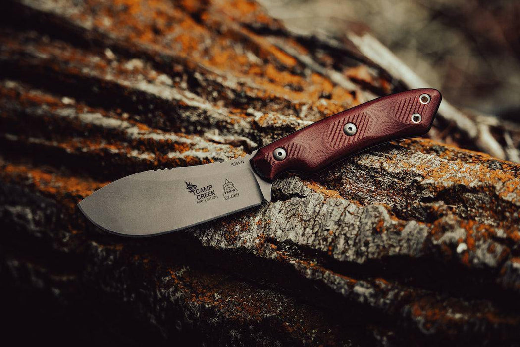 TOPS CPCKFE-01 Camp Creek Fire Edition Tumbled S35VN Red Black G10 Fixed Blade