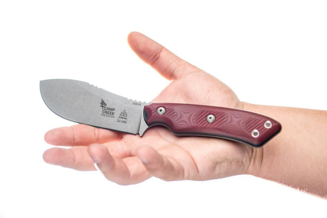 TOPS CPCKFE-01 Camp Creek Fire Edition Tumbled S35VN Red Black G10 Fixed Blade