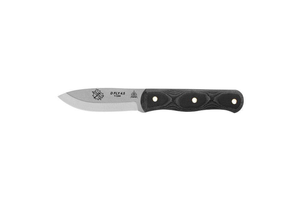 TOPS Knives D Fly 4.5 Fixed 4.5" 1095 Carbon Blade Black Micarta Handles Leather Sheath