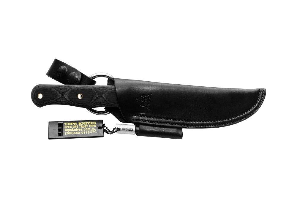 TOPS Knives D Fly 4.5 Fixed 4.5" 1095 Carbon Blade Black Micarta Handles Leather Sheath