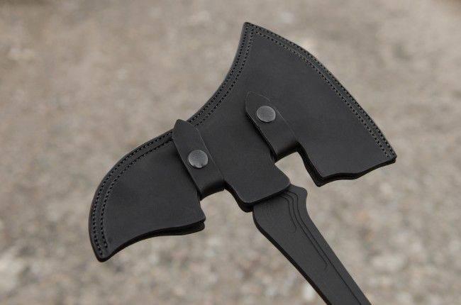 TOPS VI AX-01 Viking Axe Black Linen Micarta Handles Black Leather Sheath (USA)