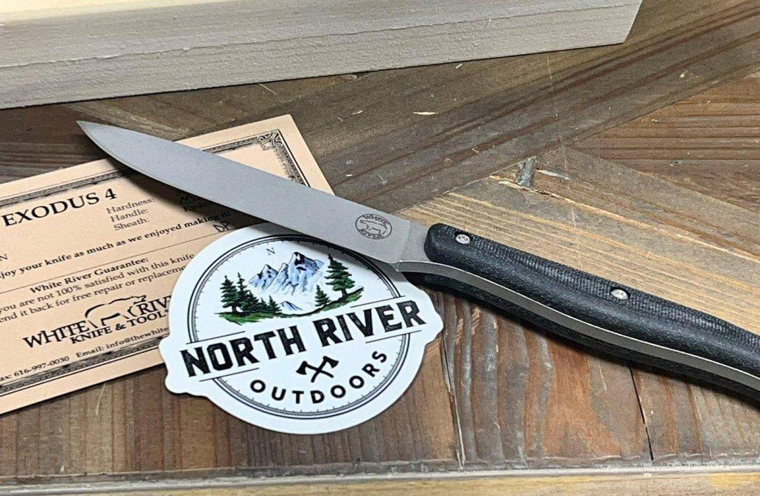 White River Exodus 4 Fixed Blade Knife 3.88" S35VN Stonewashed Black Canvas Micarta (USA)