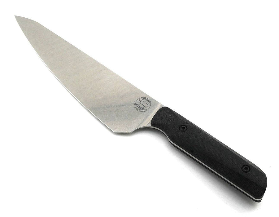 White River Liong Mah Chef's Knife 7.5" S35VN Stonewashed Drop Point Blade Black G10 Handles