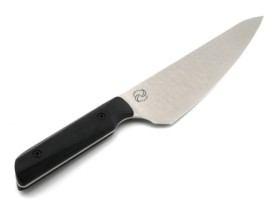 White River Liong Mah Chef's Knife 7.5" S35VN Stonewashed Drop Point Blade Black G10 Handles