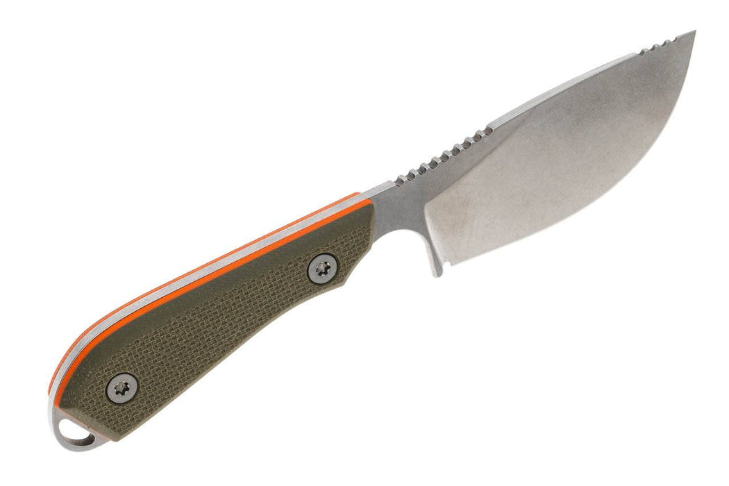 White River M1 Skinner Stonewashed S35VN Blade Green & Orange Textured G-10 Kydex Sheath