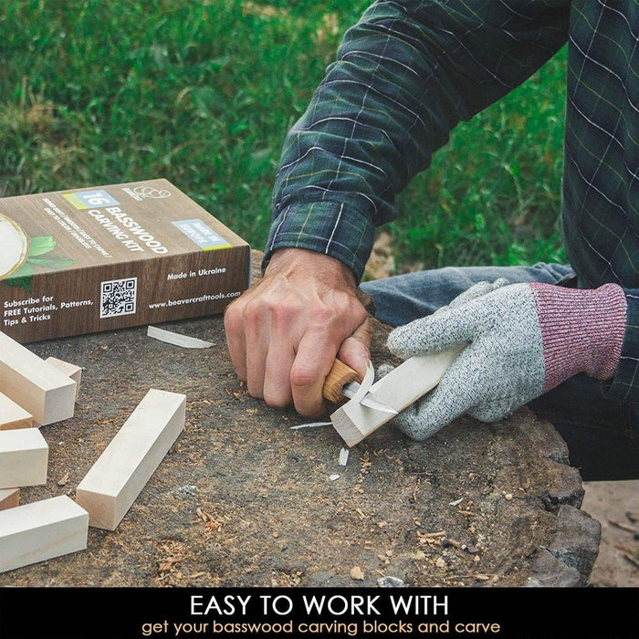 BeaverCraft 16 pcs Basswood Carving Blocks Wood Whittling Kit for